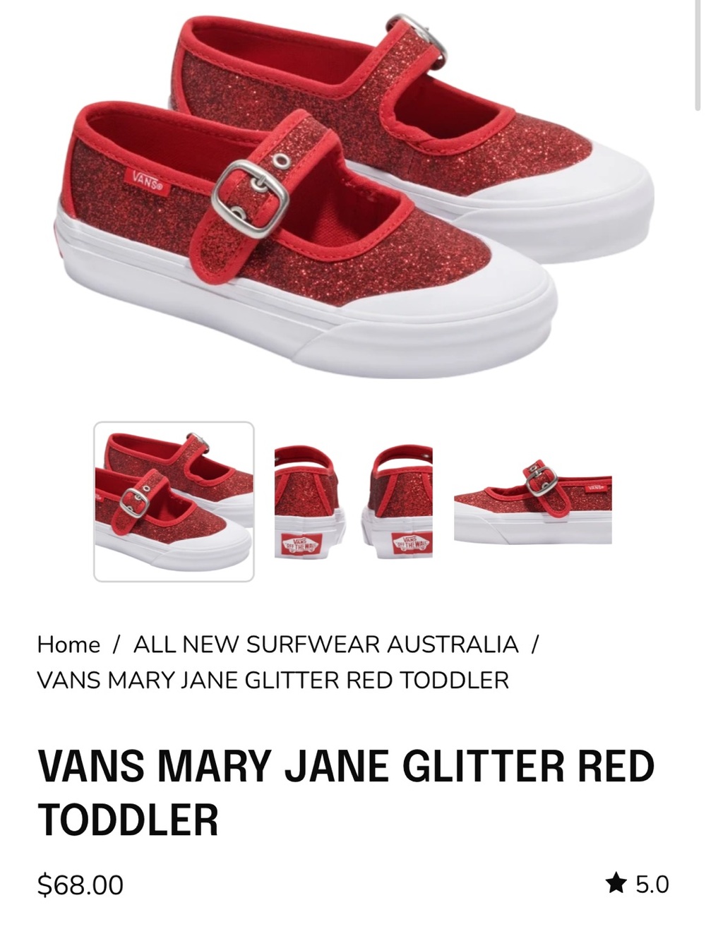 Vans Toddler Mary Jane Glitter Red Sneakers